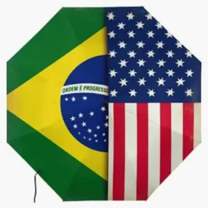 Brazil USA National Flag Themed Fully Automatic Folding Umbrella