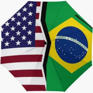 Brazil USA National Flag Themed Fully Automatic Folding Umbrella