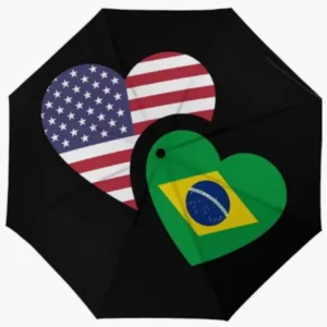 Bright Visible Print Brazil USA National Feature Flag Themed Element Painted Fully Automatic Folding Umbrella