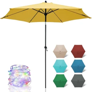 Bright Yellow 9 Ft Waterproof Outdoor Garden Patio Umbrella with Push Button Tilt and Crank