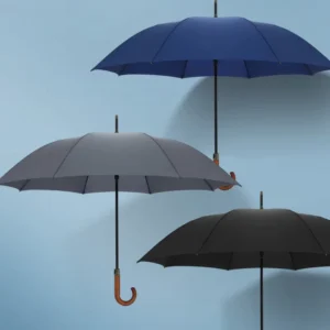 British Style Wooden Curved Handle Straight Rod Reinforced Windproof Business Gift Advertising Printing Golf Umbrella Retro
