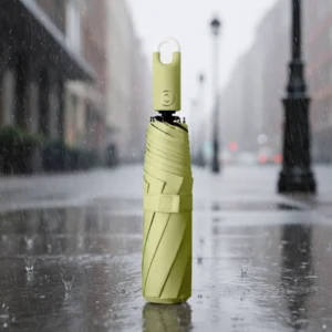 Buckle Hook Handle Fully Automatic Three-Fold Umbrella with Lock Handle