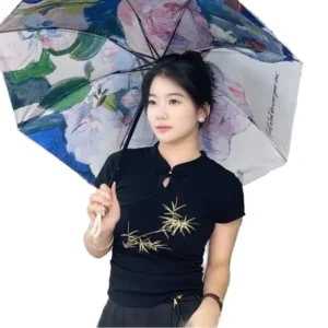 Bulk 3 Folding 8 Iron Ribs Shaft Black Glue UPF 50+ Compact Windproof Portable Travel Rain Umbrella for Adult Daily