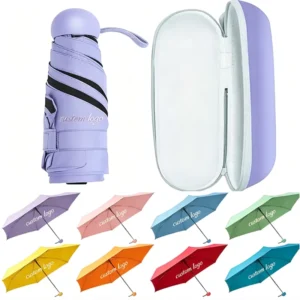 Bulk Custom Logo Umbrella 6 Ribs Smartphone Size Mini Umbrella with Leak-Proof Waterproof Case for Gifts