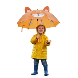 Bulk Long Handle10 Ribs Tiger Head Cartoon Kids Umbrella Auto Open Pongee Fabric Rain Umbrella for Children Boy School