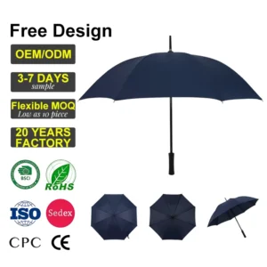 Business Style Outdoor Pongee Fiberglass Shaft Long Handle Waterproof Automatic Open Stick Umbrella
