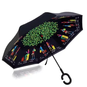 C-Handle Folding Windproof Inverted Reverse Double-Layer Umbrella with Logo Prints