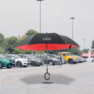 C-Handle Inverted Windproof Hands-Free Folding Umbrella for Car and Travel with Manual Control