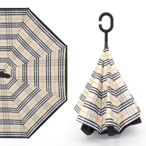 C-Handle Windproof Fiberglass Reverse Inverted Umbrella Double-Layer with Logo