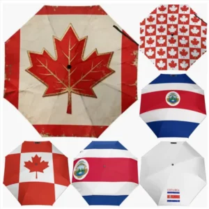 Canada Costa Rica National Flag Emblem Pattern Print Fully Automatic Folding Umbrella Rainproof Sunproof Umbrella