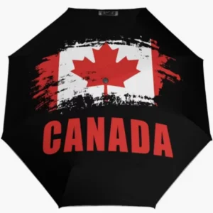 Canada National Flag Emblem Print Fully Automatic Folding Umbrella, Rainproof Sunproof