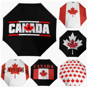 Canada National Flag Pattern Fully Automatic Folding Rainproof Umbrella