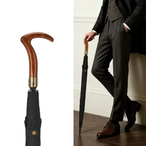 Cane Umbrella Wood-grain Plastic Handle Umbrella Walking Stick Hiking Umbrella British Gentleman Style Golf Umbrella