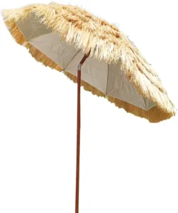Cantilever Balcony Parasol Straight Umbrella 8 Ribs Wood Garden Umbrella Hawaiian Style Plastic Water Repellent Carrying Bag