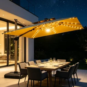 Cantilever Foldable Waterproof Outdoor Beach Umbrella 3.5m with Solar Led Light for Hotel & Garden Use
