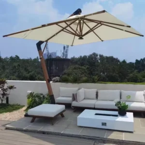 Cantilever Patio Umbrella, Durable Waterproof Outdoor Sunshade for Gardens, Beaches and Markets with Light