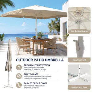 Cantilever Umbrella Parasol 360-Degree Rotation Handle UV Resistant Heavy Duty Outdoor Patio Poolside Cafe Hotel