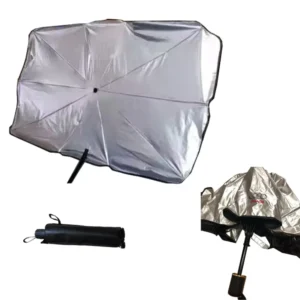 Car Front Window Sunshade Umbrella Titanium UV Silver Manual Open 3-Fold