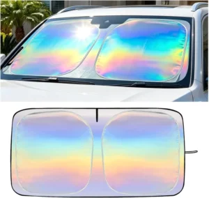 Car Front Windshield Sunshade Umbrella with Gradient Pattern Titanium Silver Heat Insulation