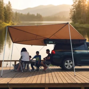 Car Side Awning 270 Degree Fan-Shaped Wide Coverage for SUV Van Camper and Truck Waterproof Overland Camping Shelter