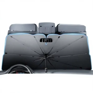 Car Sunshade Heat Insulation Umbrella Customizable Logo Telescopic Opening Titanium Silver Panel Front