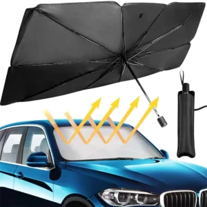 Car Sunshade Umbrella Manual Control Foldable UV Protection Plastic Handle Minimalist Style