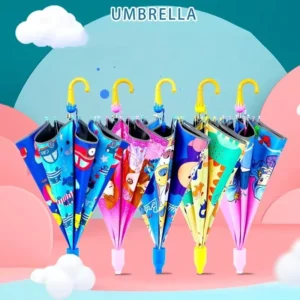 Cartoon Animal Children’s Umbrella with Night Reflective Safety Strip, Semi-Automatic Open/Close, 2-Piece Set