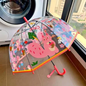 Cartoon Bear Candy Print Straight POE Arch Umbrella Plastic Handle 8-rib Iron Frame Customized Color for Children-Back School