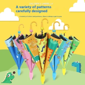 Cartoon Children Umbrellas For Boys And Girls 4-12 Years Kids Long Handle Dual Use Sunshades Black Coating Umbrella