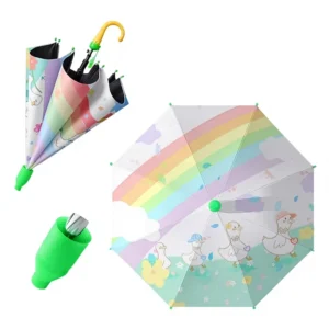 Cartoon Children’s Long-Handle Automatic Whistle Umbrella for Primary School Students 6-12 Years Old Waterproof