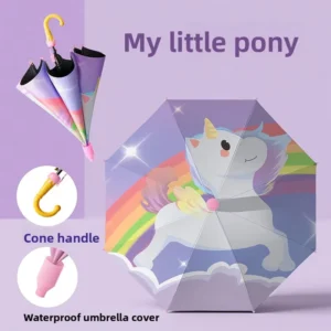 Cartoon Children’s Long handled Semi Automatic Umbrella for Boys Girls Primary School Students Waterproof Dual use Sunny Rainy