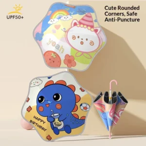 Cartoon Children’s Umbrella with Luminous & Pulley Design OEM ODM UPF50+ for Sun & Rain