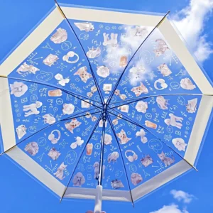 Cartoon Dog PVC Transparent Kids Umbrella Auto Open Button American Style Small J Handle Students Customization 8 Ribs