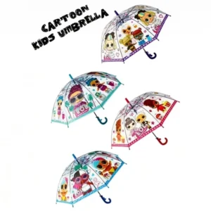 Cartoon Kids’ Clear Long-Handle Umbrella with Edge Wrapping and 8 Ribs