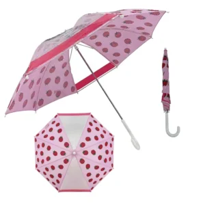 Cartoon Pattern Umbrella Kids Strawberry Print Transparent Umbrella Fiberglass Frame Windproof Safety POE Waterproof