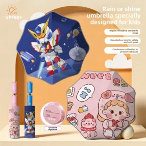 Cartoon Pig Robot Automatic Retractable Children’s Umbrella Sun Protection UV Protection UPF50+ Dual use Rain Sun No Material