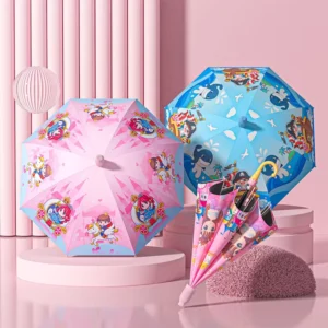 Cartoon Print Long-Handle Kids Automatic Rainproof Umbrella for School