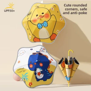 Cartoon Rounded-Corner Vinyl Fiberglass Children’s Dual-Use Rain and Sun Umbrella for Boys and Girls