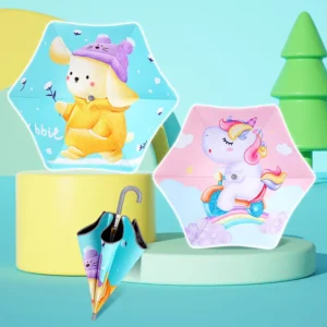 Cartoon Rounded Long Kids Umbrella Custom-Made Student Curved Handle Manual Umbrella