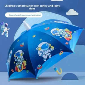 Cartoon Semi-Automatic Open Curved Handle 8 Fiberglass Ribs Windproof Frame Reflective Strip Night-Safe Child Straight Umbrella