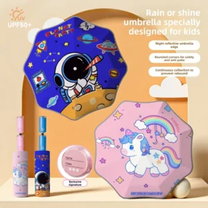 Cartoon Space Unicorn Children’s Automatic Retractable Umbrella with Rain and Sun Protection, UPF50+