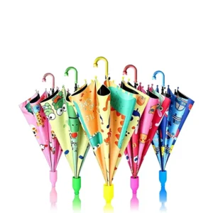 Cartoon Straight-Handle Children’s Waterproof UV Protection All-Weather Umbrella Semi-Automatic Opening for Kindergarten Primary