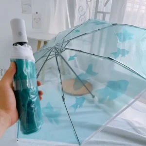 Cartoon Tri-Fold Transparent POE E-Coated Portable Lightweight Umbrella