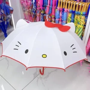 Cat Genuine Alloy Long-Handle Manual Children’s Cartoon Straight Umbrella, 10 Ribs, Impact-Resistant Fabric, Sun and Rain