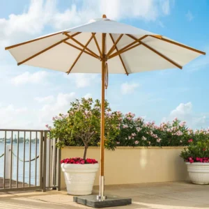 Center Pole 3 m Outdoor Garden Sunshade Umbrella Wooden Parasol for Beach Courtyard