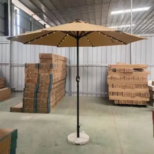 Center Pole Aluminum Steel Parasol with Lights Outdoor Garden Market Umbrella for Table Set