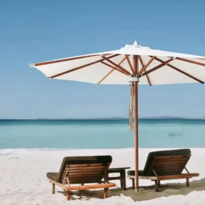 Center Pole Outdoor Garden Sunshade Beech Wood Rope Pool Umbrella Wooden Parasol for Beach Courtyard