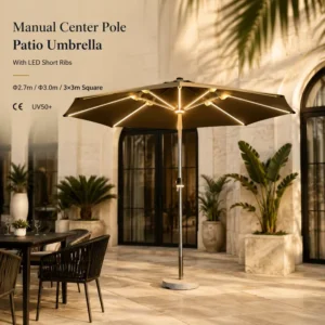 Center Pole Umbrella With Lights for Hotel Courtyard Dining