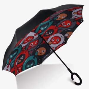 Cherry Blossom Custom Hawaiian Design Arc Inverted Rain Umbrella Reversible Self-Fabric Storage Bag