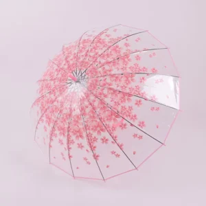 Cherry Blossom Transparent Clear Women’s Umbrella Clear ABS Handle Custom Logo for Rainy Days